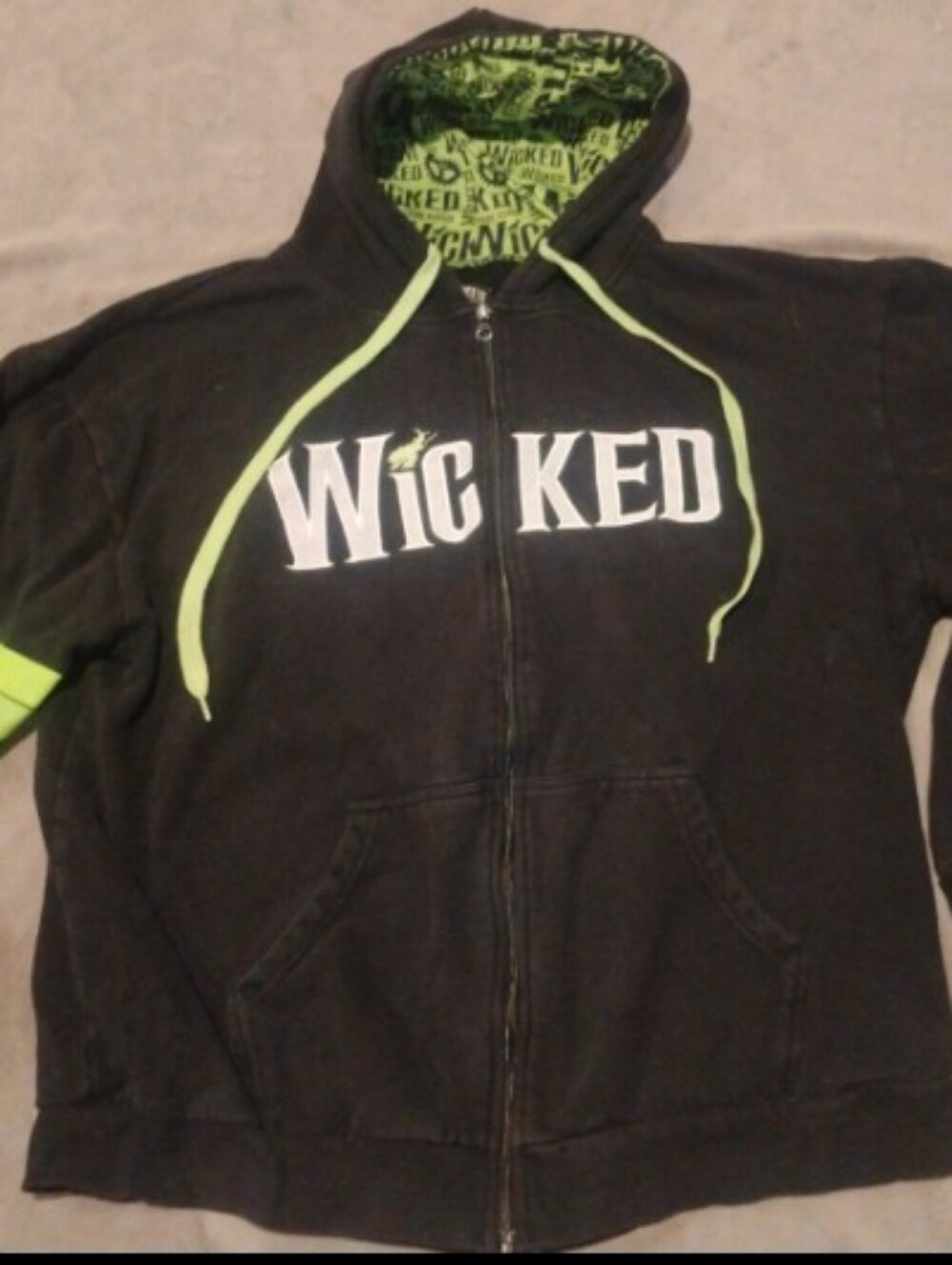 Wicked The Musical Official Broadway Zip Up Hoodie Black/Green - Size L